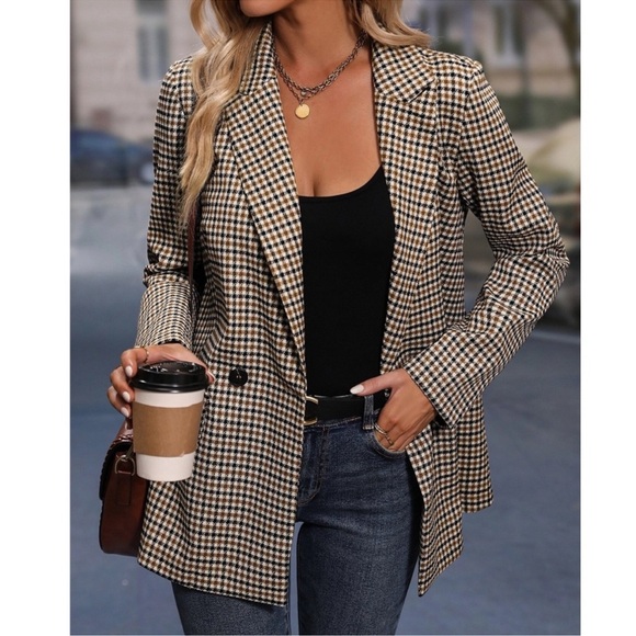 Luxe Gingham Print Tweed Button Up Blazer Jacket XS S M L XL - Picture 1 of 8